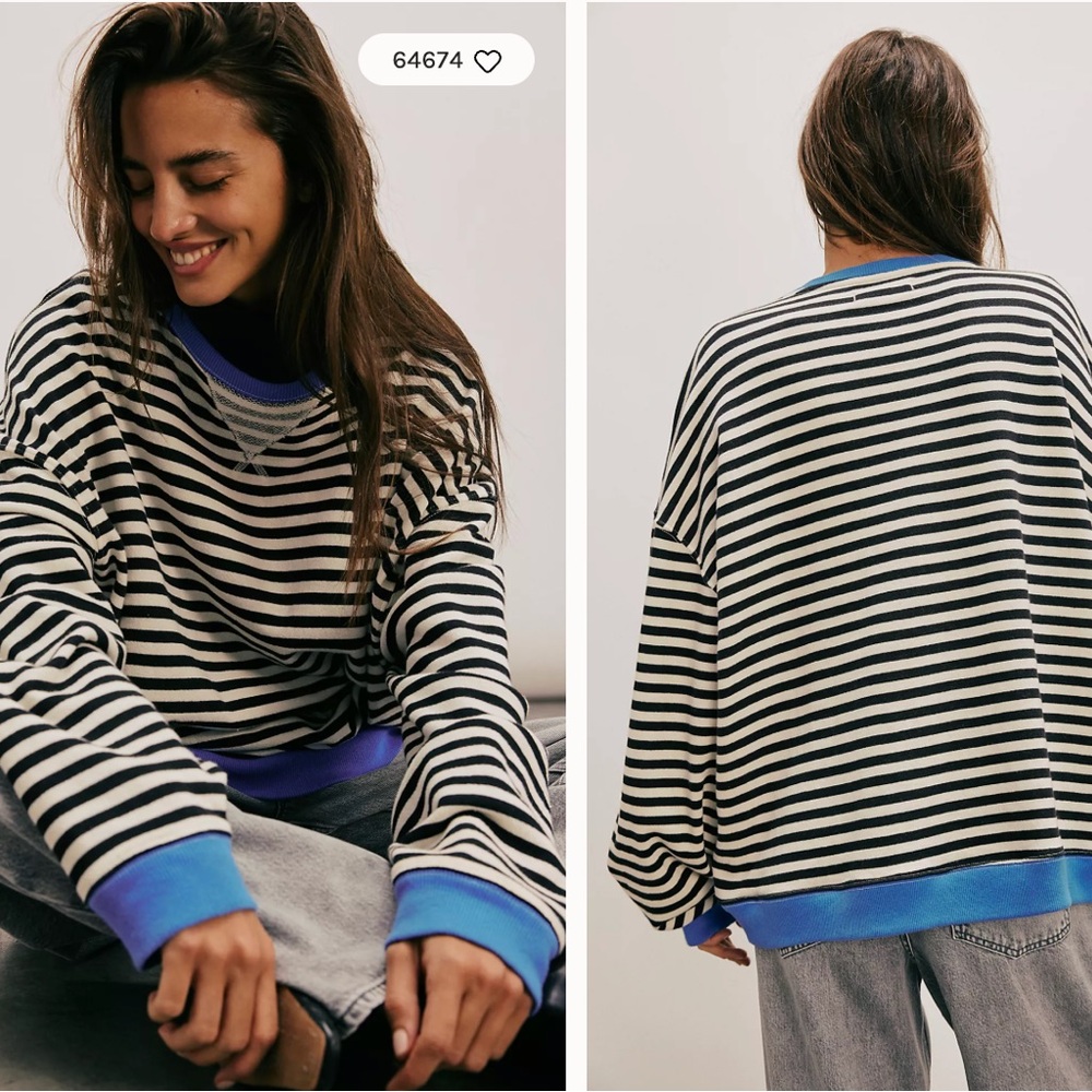 We the Free Classic Striped Oversized Crewneck - Size XS